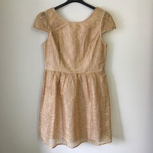 Gold Alya Cap Sleeved A-Line Cocktail Dress